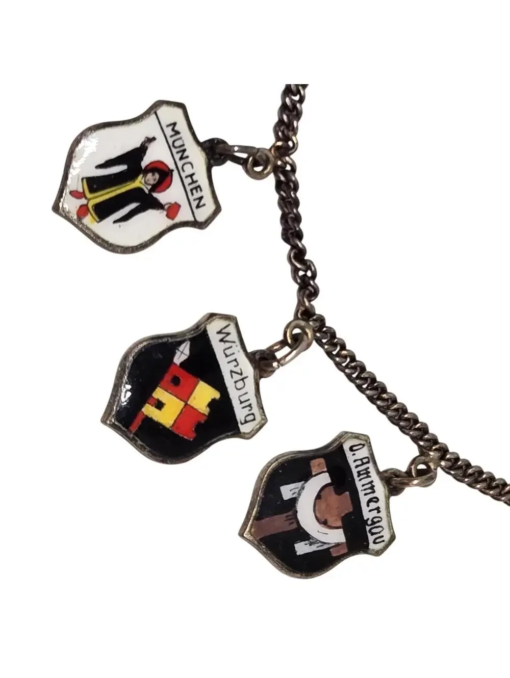 Vintage German City Crest Charm BRACELET, Six Enamel Travel SOUVENIR 800 SILVER